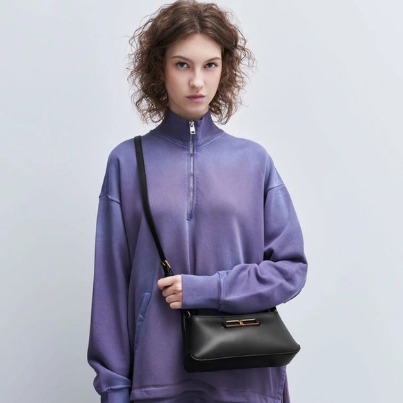 NWT Charles & Keith Gabine Leather Trapeze Shoulder Bag - Black, GENUINE LEATHER - Picture 10 of 12